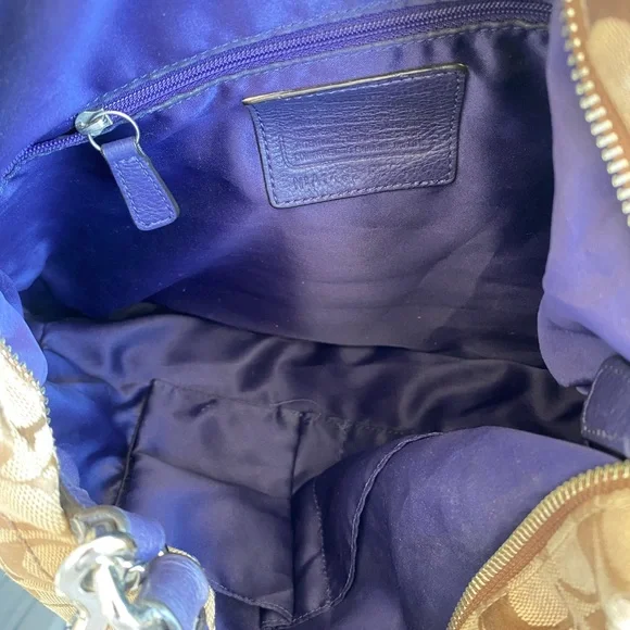 Coach Signature Park Hobo Shoulder Bag Khaki Indigo Convertible Crossbody - Picture 5 of 6